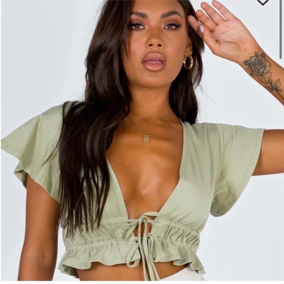 NWT Princess Polly Jamison Reid Crop Top - Khaki - Picture 1 of 7